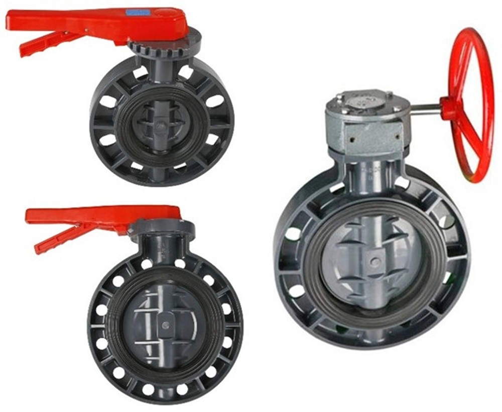 High Quality 2&quot;-16&quot; PVC Worm Gear Industry Butterfly Valve UPVC Gearbox Manual Butterfly Valve Plastic Wafer Type Water Industrial Butterfly Valve DN50-DN400