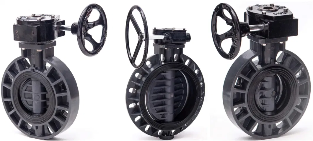 High Quality 2&quot;-16&quot; PVC Worm Gear Industry Butterfly Valve UPVC Gearbox Manual Butterfly Valve Plastic Wafer Type Water Industrial Butterfly Valve DN50-DN400