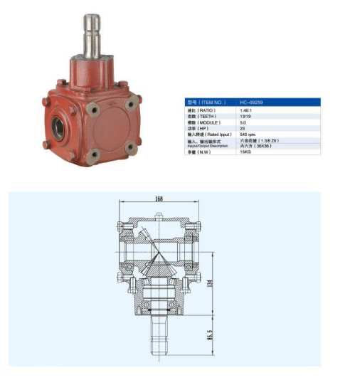 2: 1 Ratio Agriculture Spiral Bevel Gearbox with Handwheel Speed up Reduce