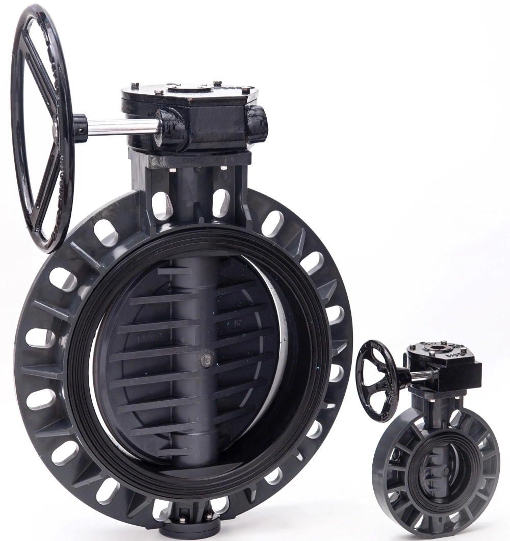 High Quality 2&quot;-16&quot; PVC Worm Gear Industry Butterfly Valve UPVC Gearbox Manual Butterfly Valve Plastic Wafer Type Water Industrial Butterfly Valve DN50-DN400