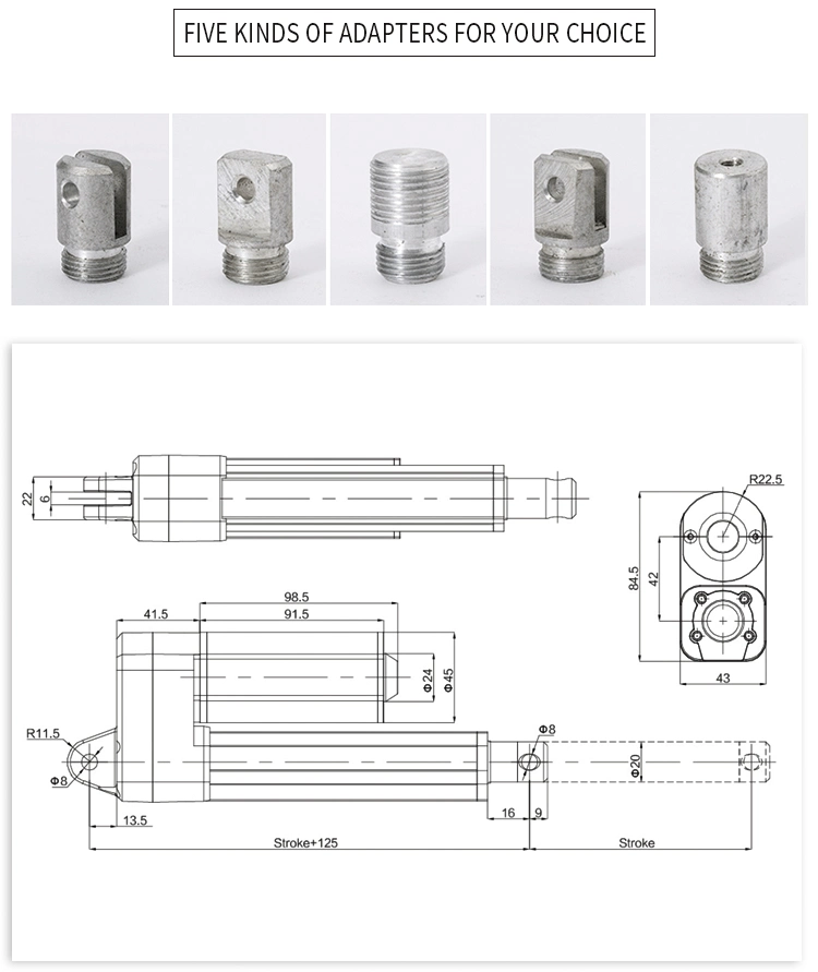 Lunyee 600mm Stroke Customized 2000n IP65 Quiet Worm Drive Electric 12V 24V DC Motor Linear Actuator for Industrial Equipment