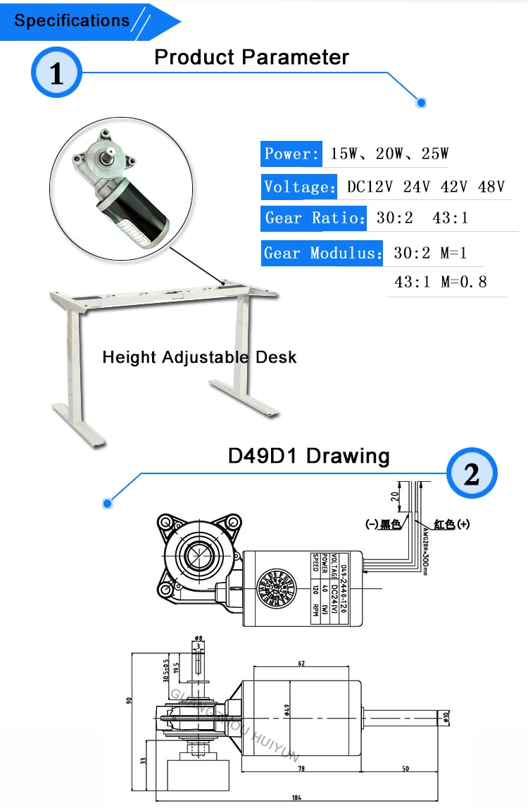 24V 25W DC Worm Gear Motor High Torque Reduction Gearbox