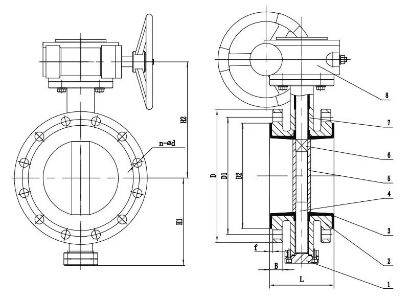 D341 Flange Resilient Seat Butterfly Valve with Gear Box