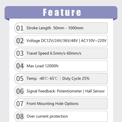  Actuador lineal eléctrico motor de engranajes 1000mm de recorrido Heavy Duty 12V/24V/36V/48V DC 110V 220V AC actuador lineal