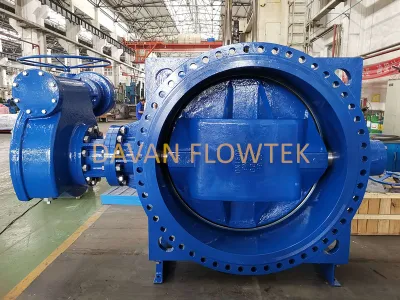  OEM En593 Conexión doble excéntrica con reborde Hierro dúctil azul Ggg50 PN16 válvula de mariposa accionada por engranajes válvula industrial