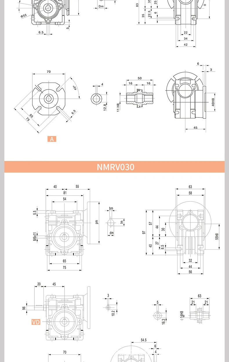 Aluminum Housing Transmission Reduction Speed Reducer Gear Wheel Drive Nmrv Nmrv050 030 063 040 Worm Gearbox