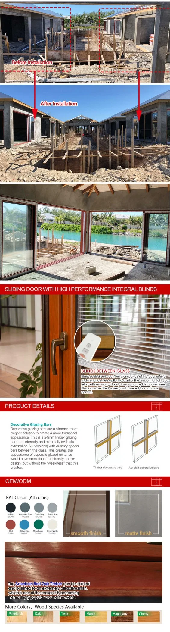 Lift Sliding Door, Oak Wood with Exterior Aluminum Cladding