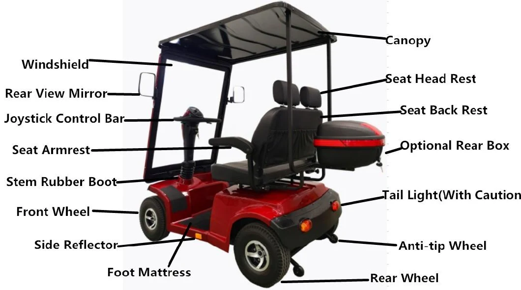 Four Wheel Mobility Scooter with Detachable Canopy Windscreen for Rainy Day