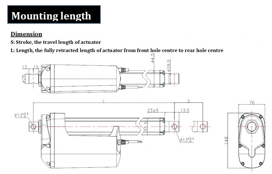 Waterproof 12volt/24volt DC Motor Industrial Linear Actuators with Manual Crank