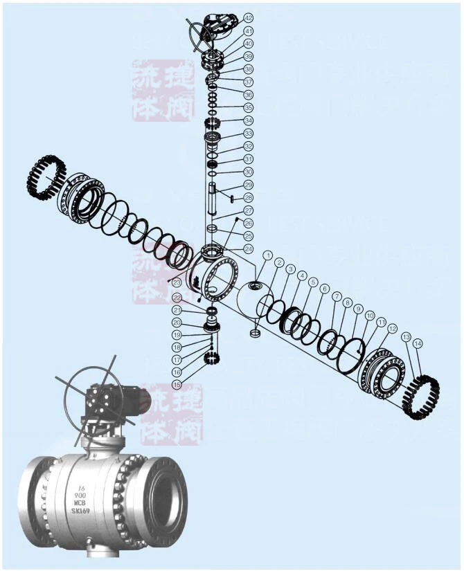 Cast Steel Wcb High Pressure Worm Gear Operated 2 Flanges Trunnion Mounted Ball Valves