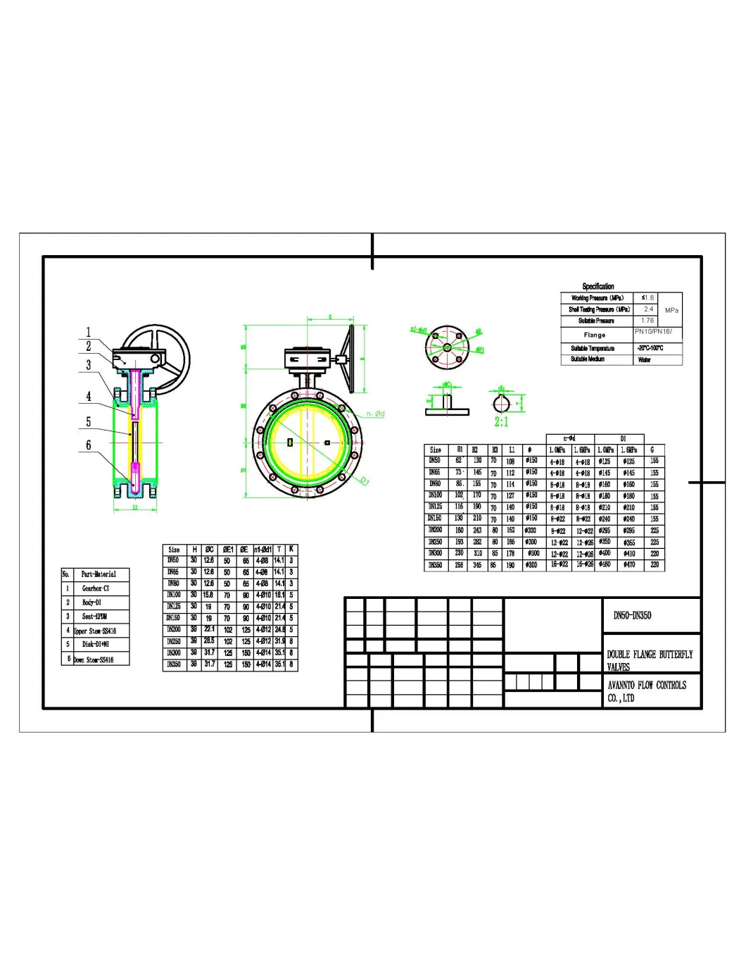 Pn16 Ductile Iron DN1000 Butterfly Valve Worm Gear Actuator