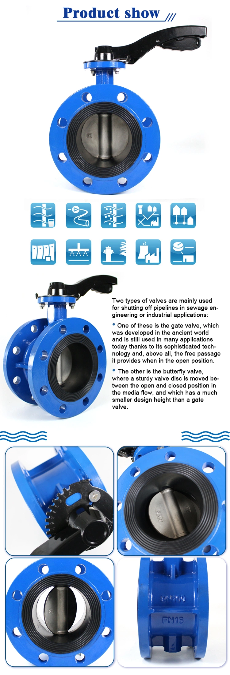 DIN BS ANSI Wcb Body EPDM Seated Wafer Butterfly/Lug Butterfly Valve/Electric Actuator Pneumatic Actuator Worm Gear Double Flange Butterfly Valve