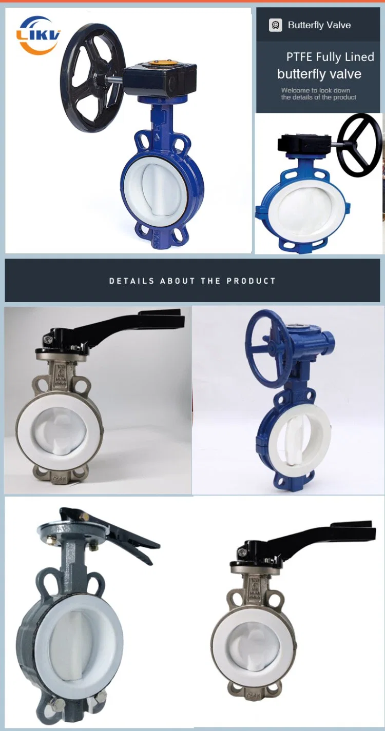 4inch Worm Gear Driven Sea Water PTFE Fully Lined Wafer Butterfly Valve