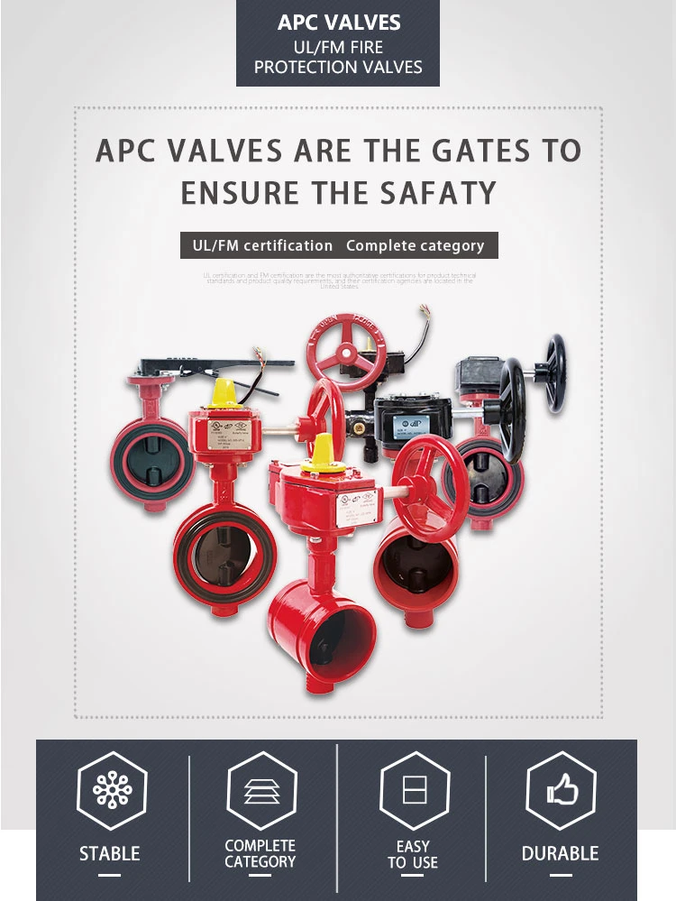 FM UL Fire Sprinkler System 300 Psi Grooved Butterfly Valve with Signal Gearbox