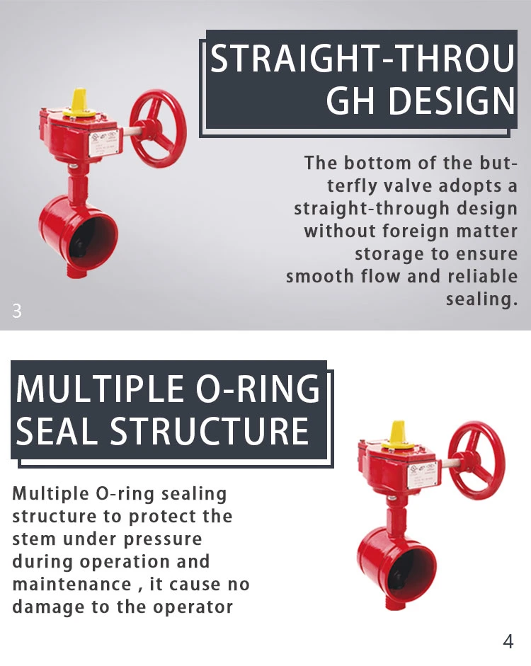 FM UL Fire Sprinkler System 300 Psi Grooved Butterfly Valve with Signal Gearbox