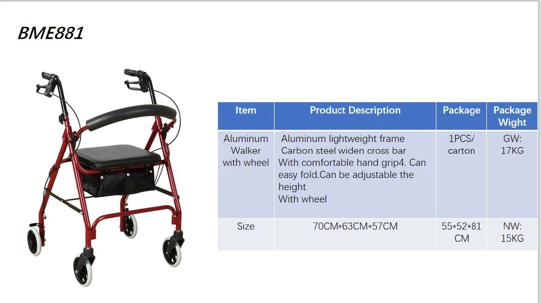 Folding Walker Frame Light Weight Rollator Manual Outdoor for Elderly Home Care