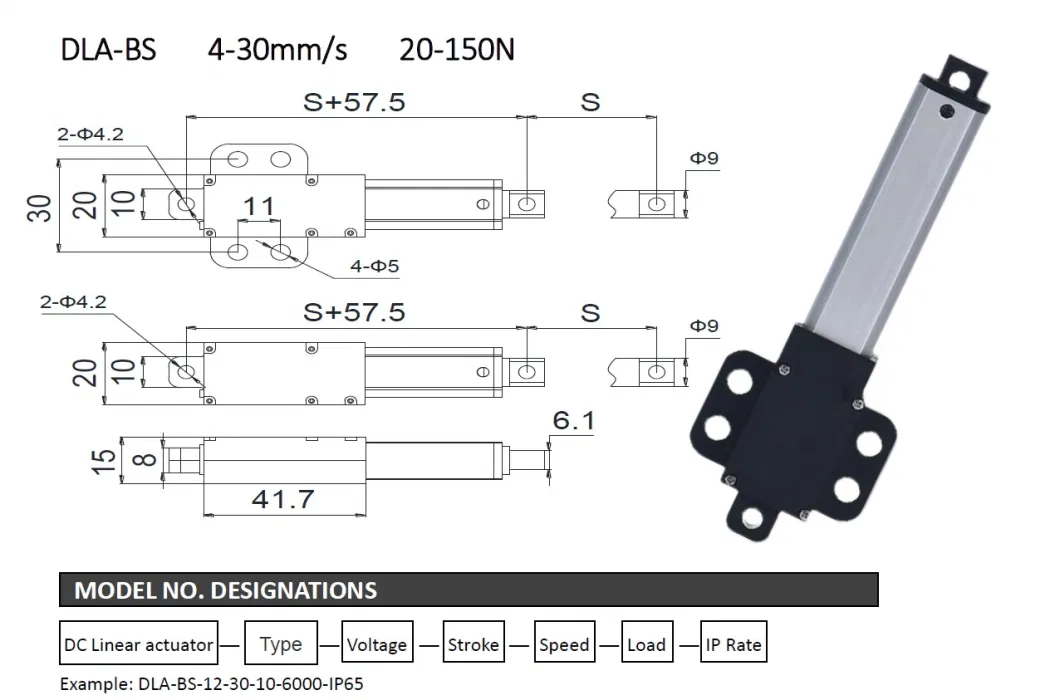 Small Worm Gear Linear Actuators 80n 30mm