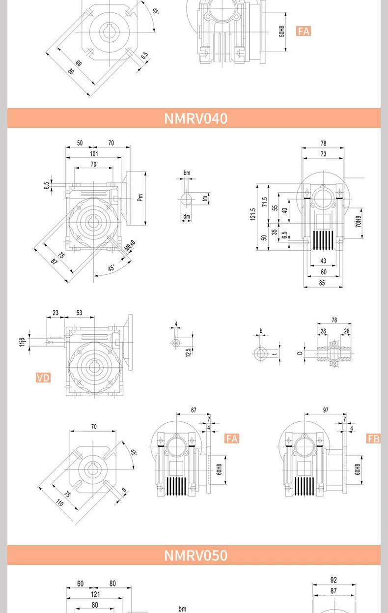 Aluminum Housing Transmission Reduction Speed Reducer Gear Wheel Drive Nmrv Nmrv050 030 063 040 Worm Gearbox