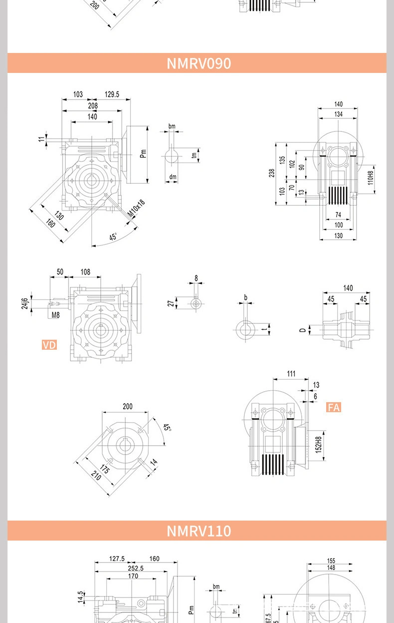 Aluminum Housing Transmission Reduction Speed Reducer Gear Wheel Drive Nmrv Nmrv050 030 063 040 Worm Gearbox