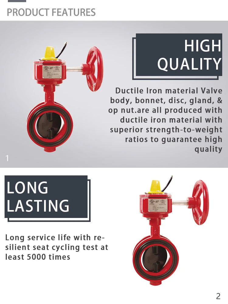 Fire Protection UL FM Approved Red Wafer Butterfly Valve with Signal Gearbox 12&quot;