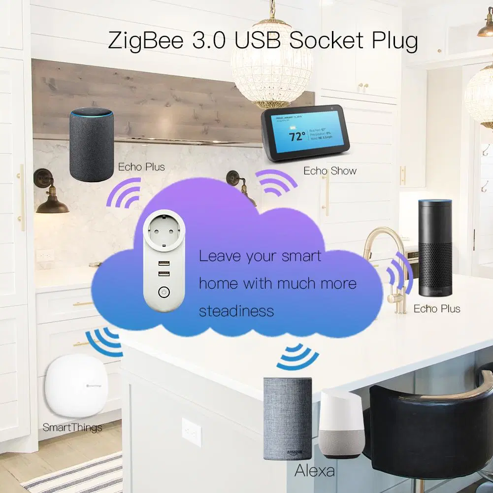 Zigbee3.0 Dual USB Wireless Socket Plug 2mqtt Setup Available