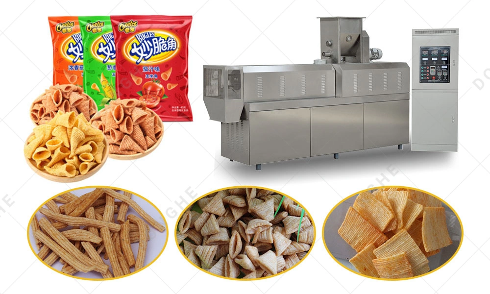Automatic Fried Corn Bugle Snacks Production Line Wheat Flour Snacks Extruder