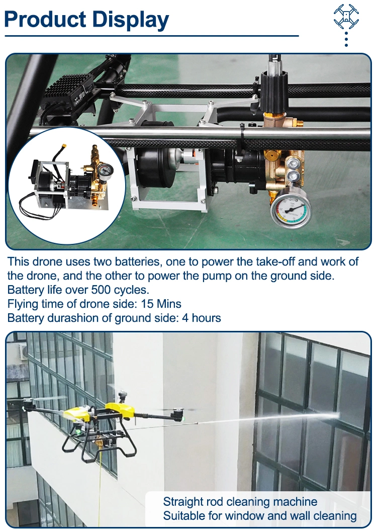 Efficiently Cleaning Real-Time Monitoring Easy Setup Reach Inaccessible Areas up to 30-100 Meters High Very Friendly Washing Cleaning Drones