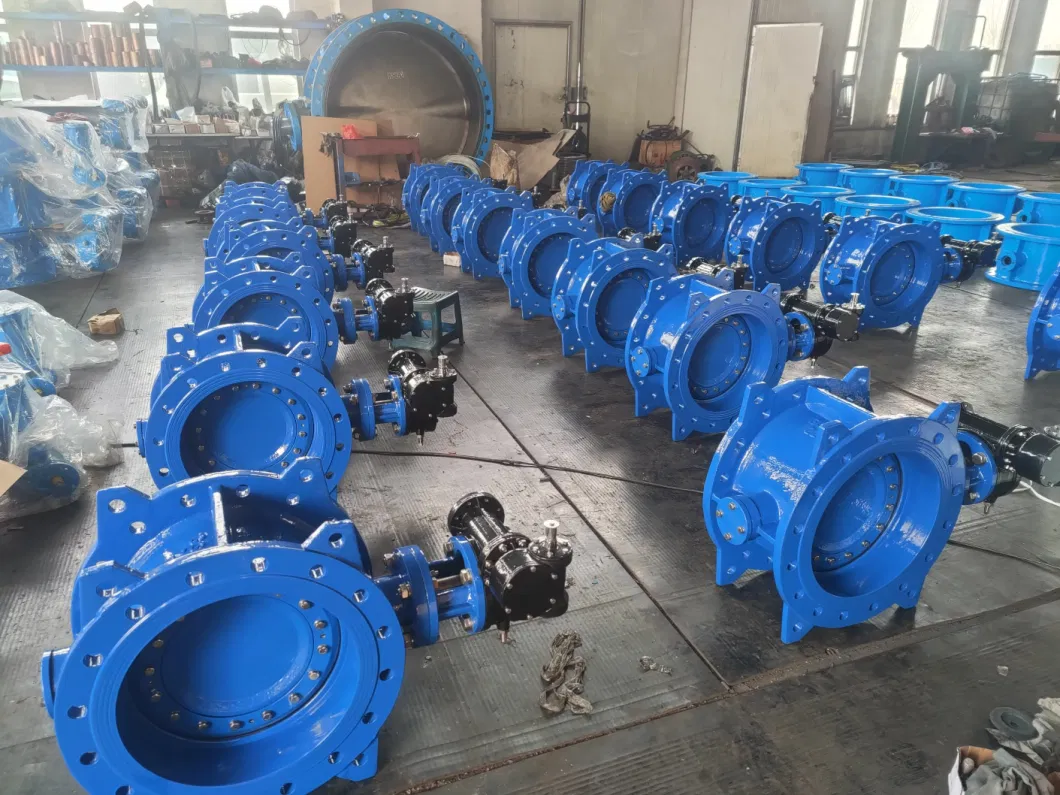 Pn10 Pn16 Cast Iron Ductile Iron Worm Gear Double Flange Type Double Eccentric Butterfly Valve