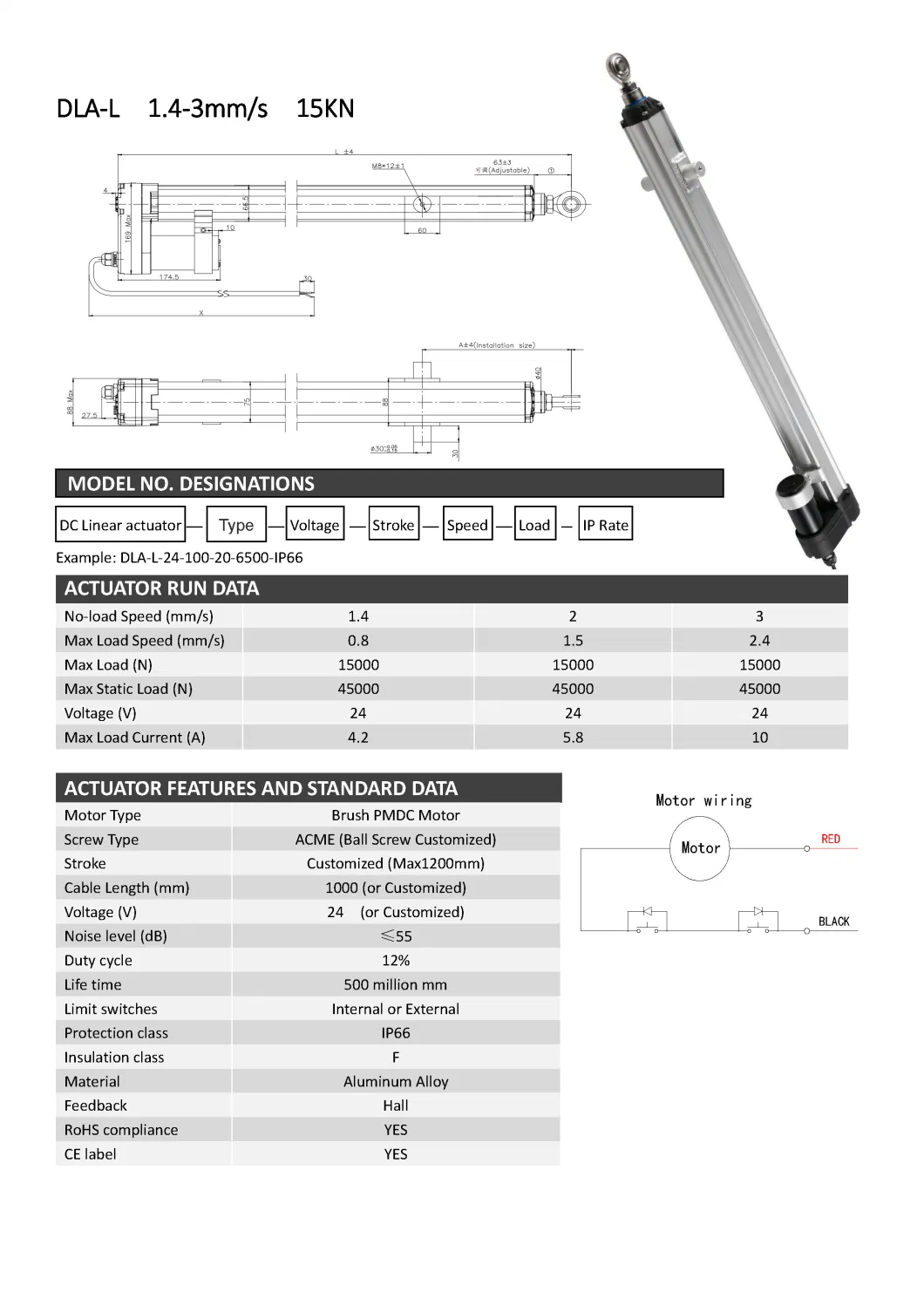 Linear Actuator for Solar Tracker 12/24V High Quality 20000n 800mm Gear Motor