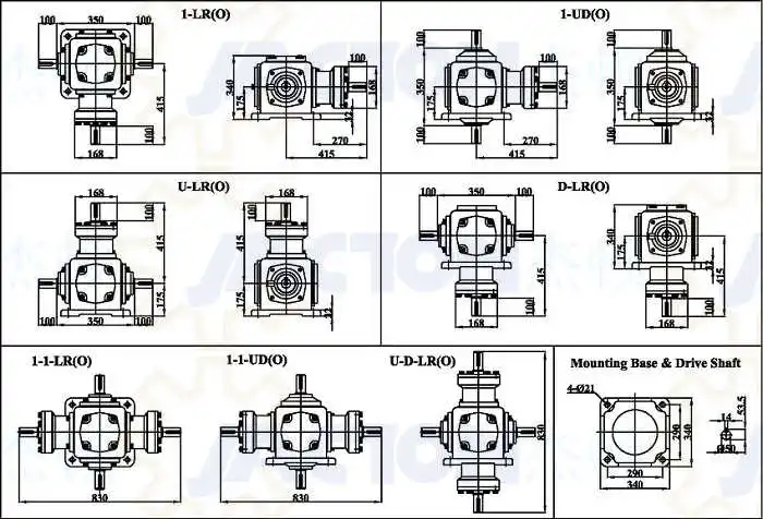 Heavy Duty Jt50 Right Angle Gearboxes Gear Drives 90 Degree Bevel Boxes