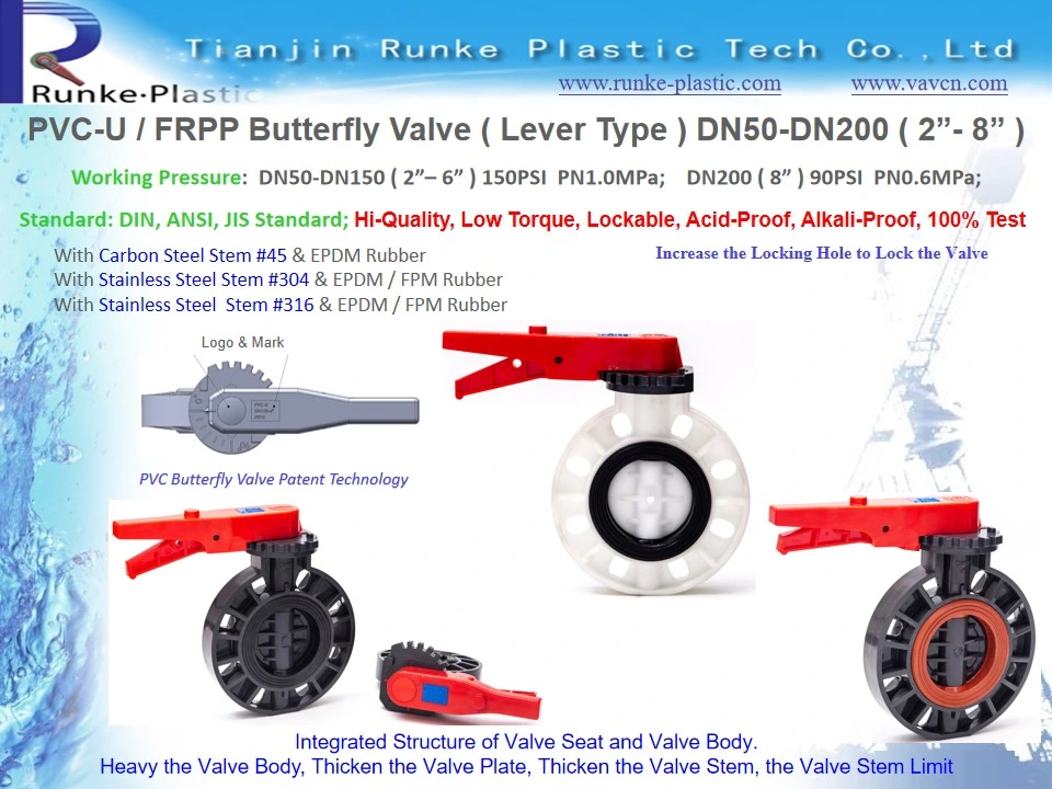 High Quality PVC Wafer Worm Gear Butterfly Valve Plastic CPVC Handle Flanged Butterfly Valve Lever UPVC Non Actuator Industrial Control Electric Butterfly Valve