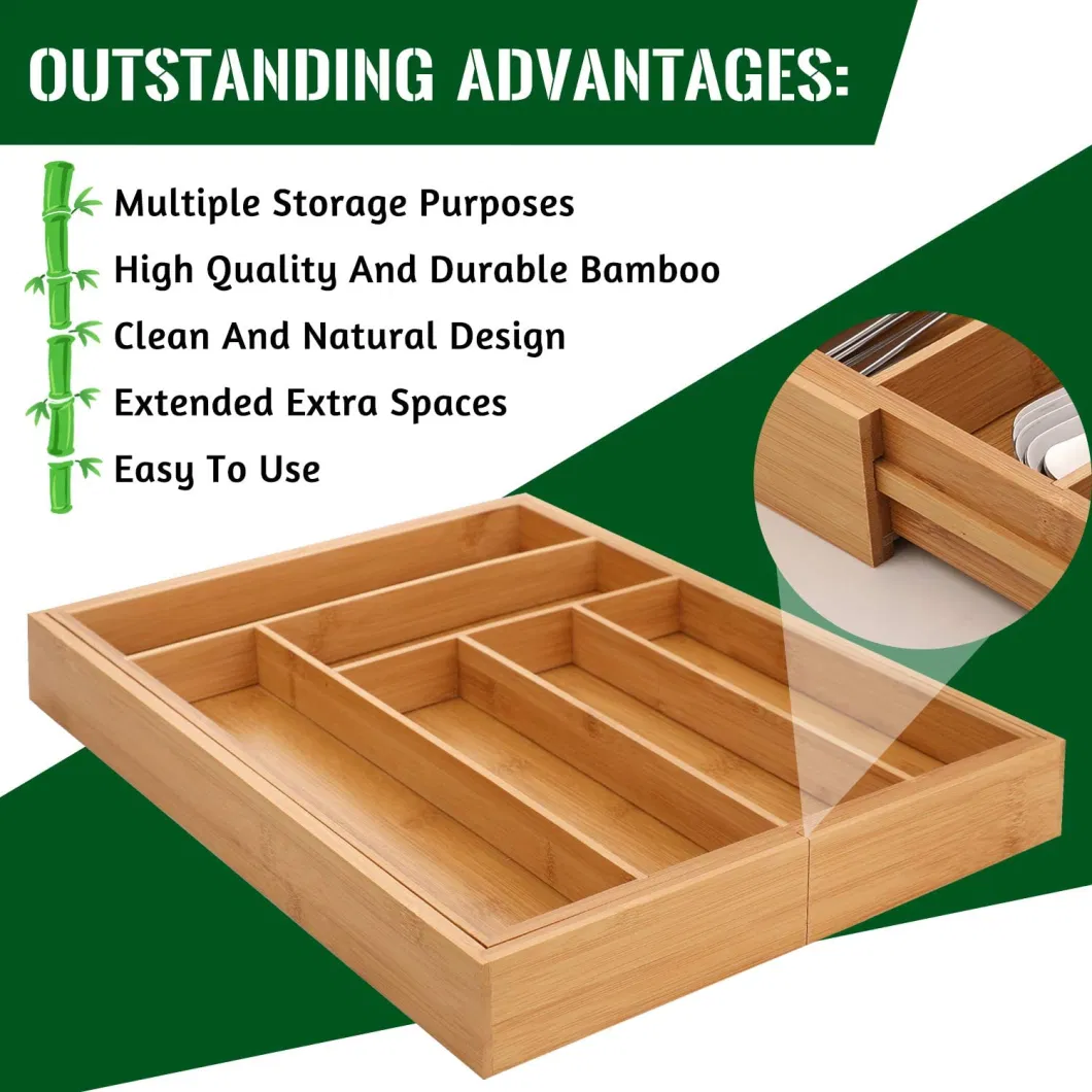 Expandable Bamboo Utensil Drawer and Storage Holder
