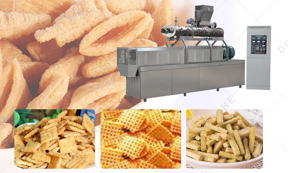 Automatic Fried Corn Bugle Snacks Production Line Wheat Flour Snacks Extruder