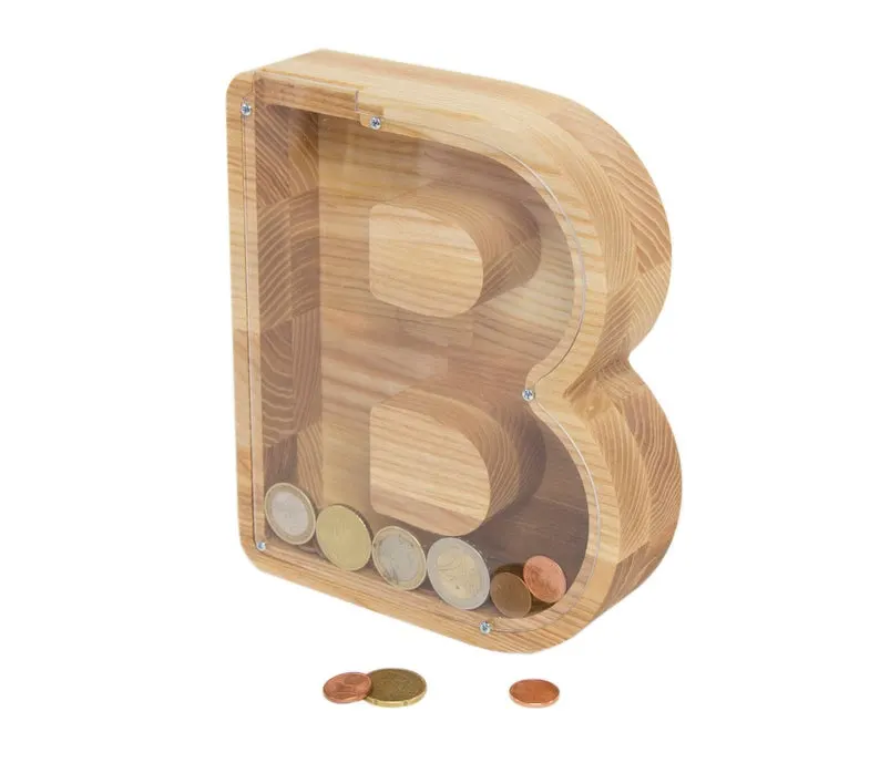 Wooden Coin Bank Money Safe 6 Compartment Change Box