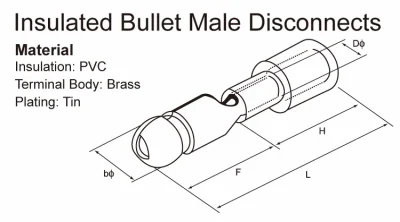 Waterproof Quick Disconnect Wire Electrical Bullet Male Terminal Connectors