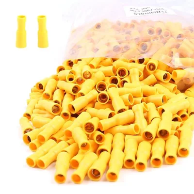 Yellow Vinyl Brass Crimp Cable Disconnects Waterproof Insulated Bullet Female Joint Wire Connector