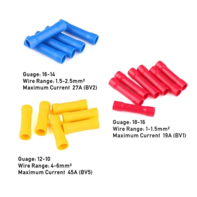 Hampool Butt Splice Crimp Connectors Gauge 22-16AWG (Red) 16-14AWG (Blue) 12-10AWG (Yellow) PVC Insulated Straight Wire Terminal Connectors