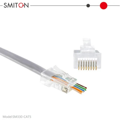 8p8c 3u 10u 30u End Pass Through RJ45 Crimp Tool Pass Through Cat5e CAT6 Connector RJ45