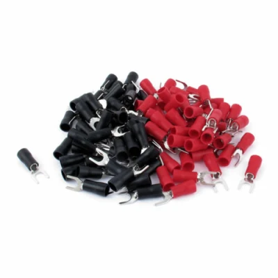 100PCS Red Pre-Insulated Fork Type Terminals Wire Crimp Connectors Kit AWG22-16