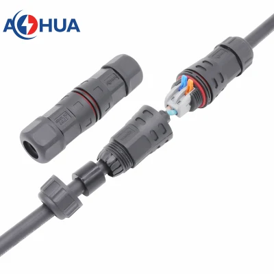  Aohua Assembly L Type 2 Way Crimp Spring Terminal Block Connector Screwless No Cable Waterproof Connector M21 2pin IP67 IP68 Power Connector for Outdoor