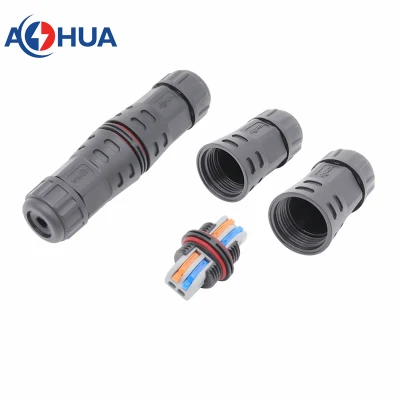 Aohua Connector Supplier Sales IP67 IP68 LED Light Power Cord Round Waterproof Connector M21 No Screw Quick Connector 2pin LED Power Supply Adapter