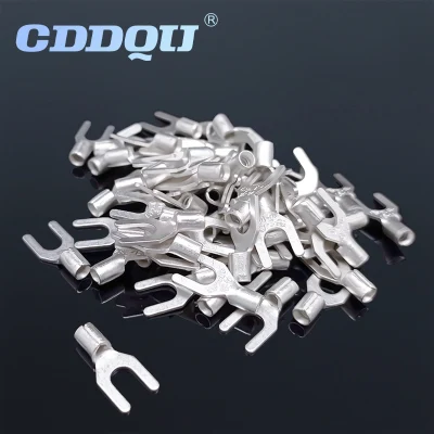 Non Insulated Spade Terminal Electrical Wire Naked Fork Crimp Connector Use for Stud AWG22-10 with U Tape