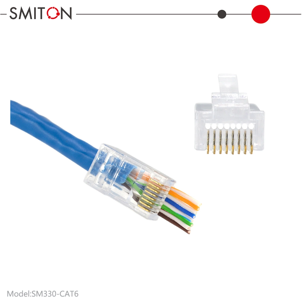 8p8c 3u 10u 30u End Pass Through RJ45 Crimp Tool Pass Through Cat5e CAT6 Connector RJ45