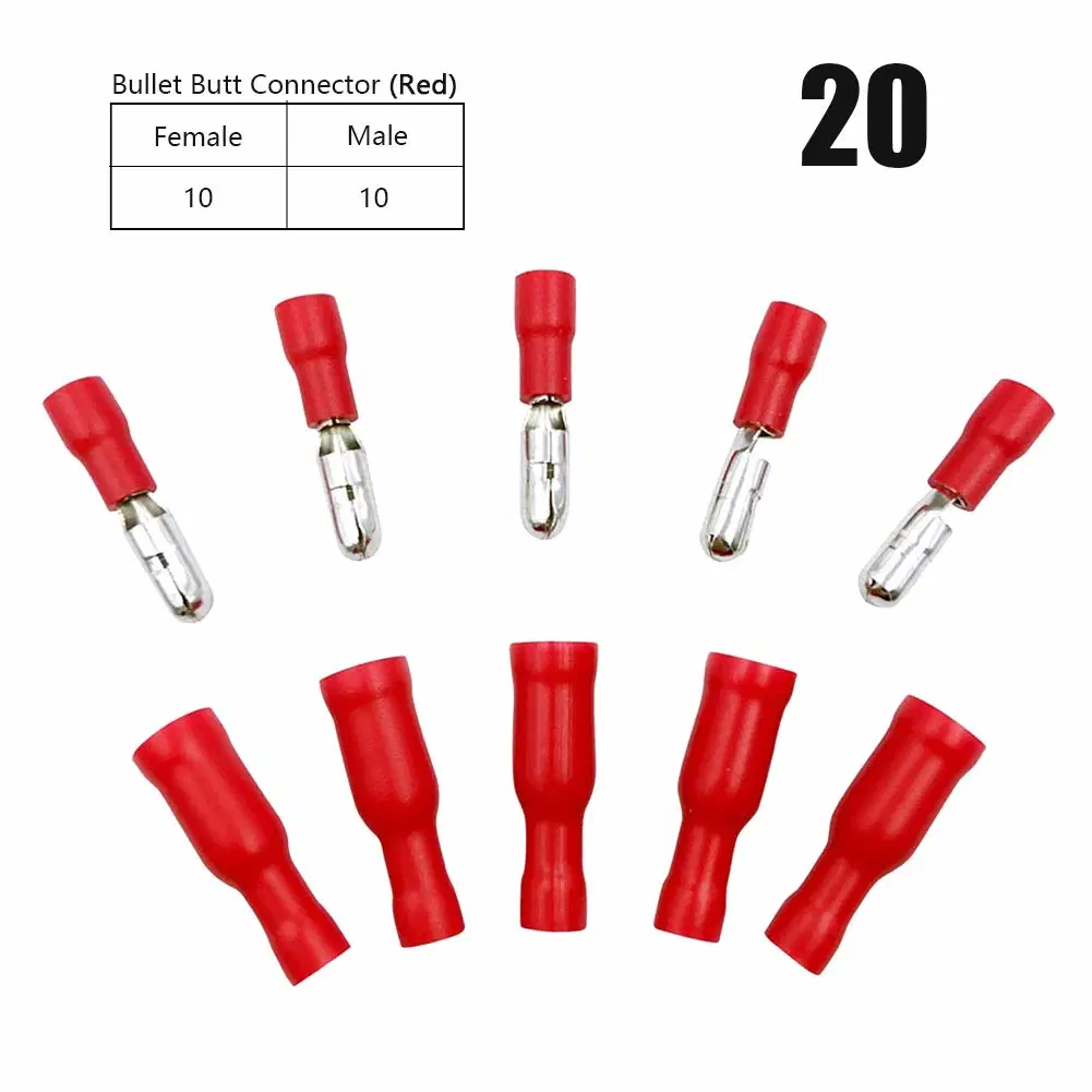 Hampool Pre-Insulated Brass Electrical Quick Splice Disconnect Connectors Bullet Type Sizes Male Female Crimp Wire Terminal