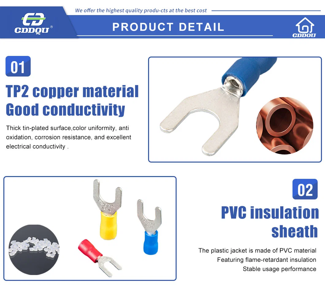 Sv1.25-3 AWG4 0.5-1.5mm PVC Copper Brass Insulated Y U-Type Fork Spade Tongue Crimp Wire Connector Cable Lug Ferrule Terminal