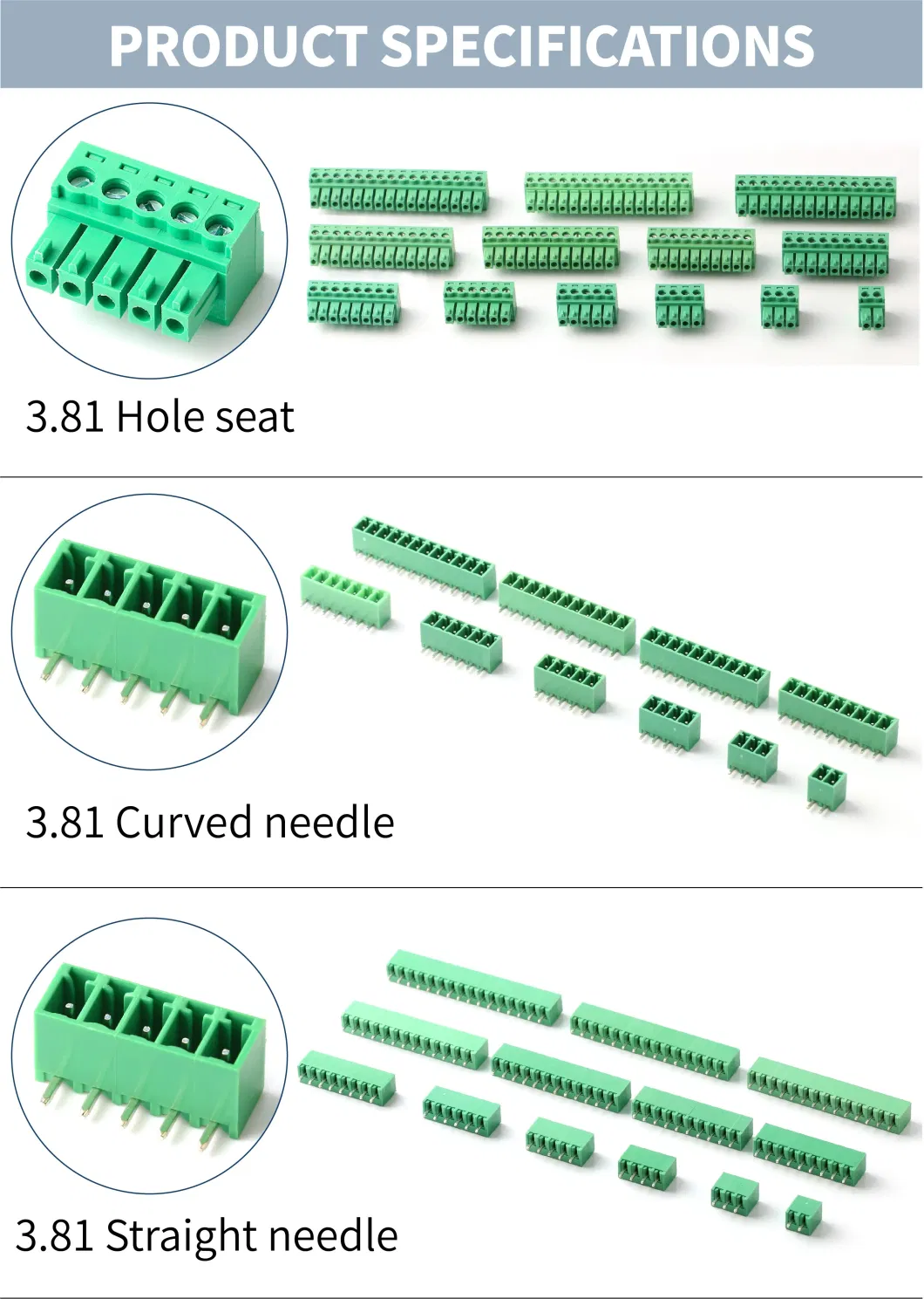 Spring Pluggable 2/3/4/5/6/7/8/9/10 Pin 3.81mm 5.0mm 5.08mm Pitch PCB Screw Terminal Block Connector Terminal Block