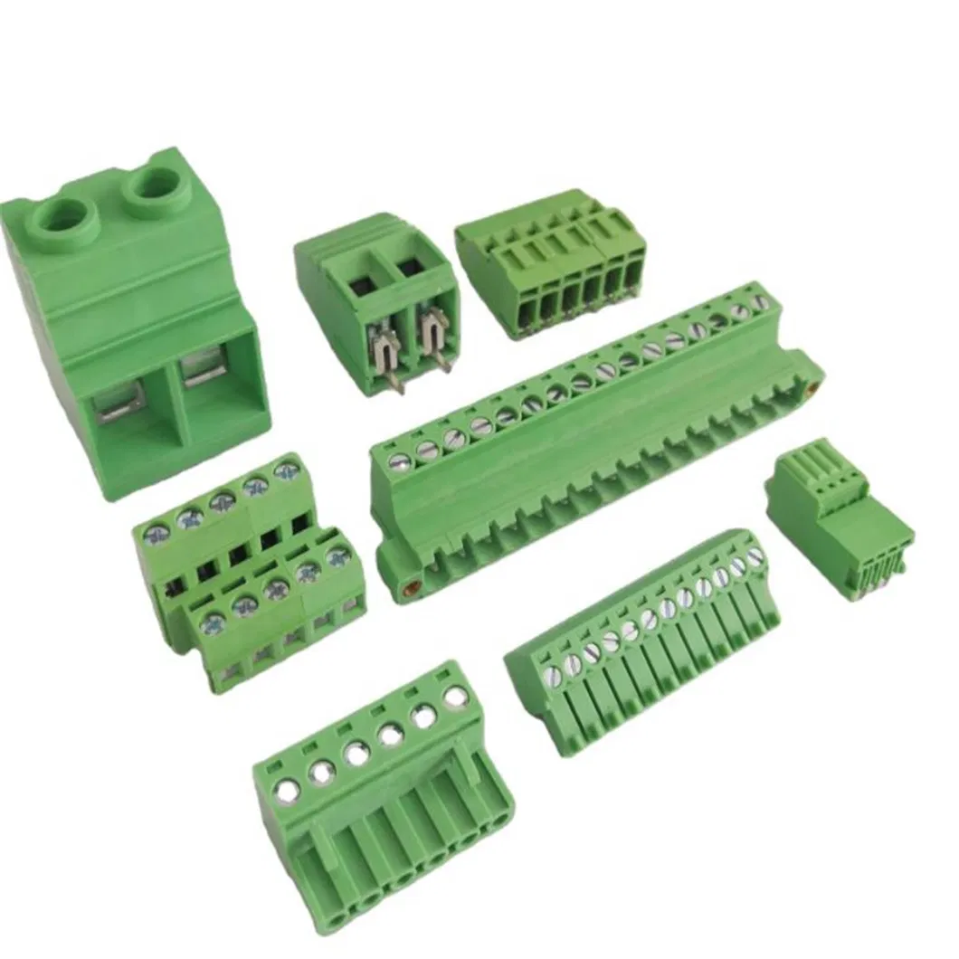 PCB Terminal Block Connector Angle Pin Green Color Pluggable Type