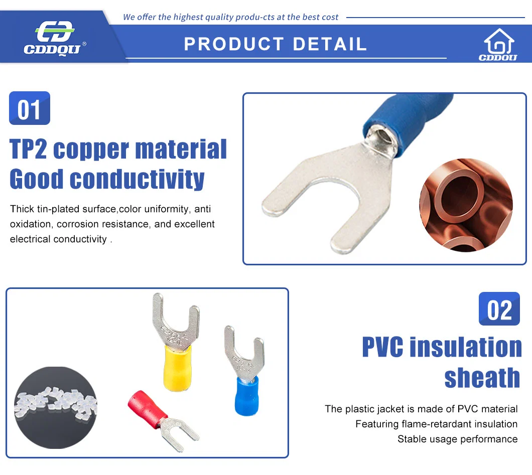 Sv1.25-3.5 Insulated Fork Spade U-Type Wire Connector Electrical Crimp Terminal 22-16AWG