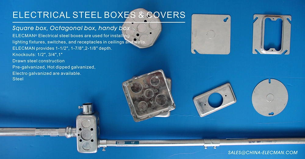 Steel Octagonal Boxes and Extension Rings Metal Box and Covers with 1/2 3/4 1 in. Knockouts