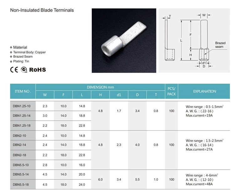 Insulated Wire Connector Pin /Blade Terminals and Non-Insulated Blade Electric Wire Terminals.